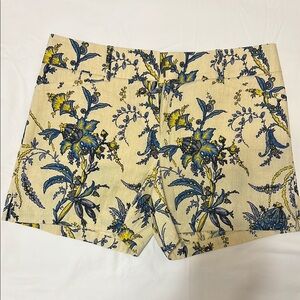 LOFT High Waist Cream and Blue Botanical Shorts